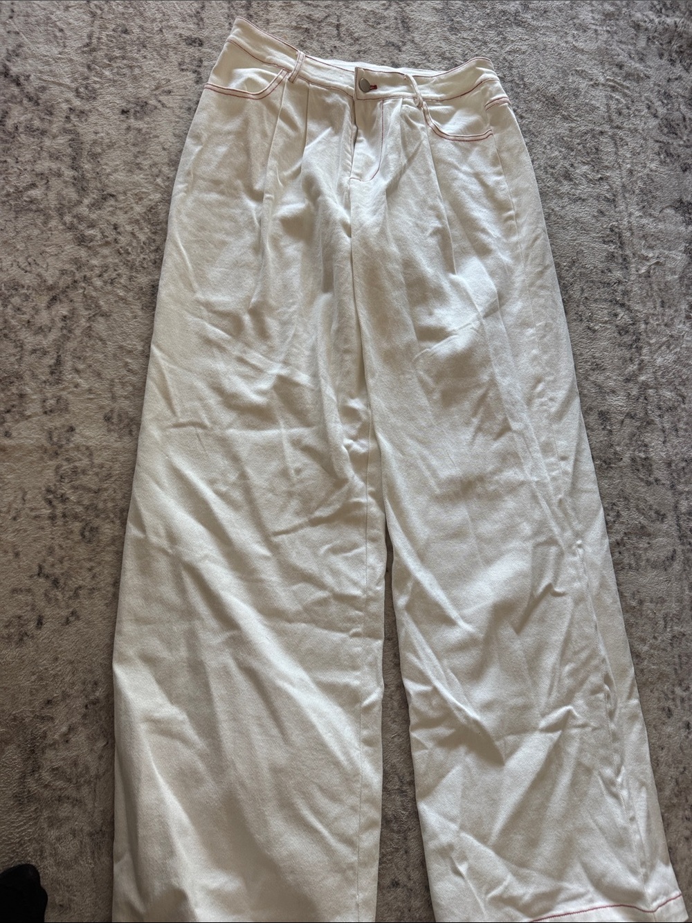 Blue Blush White Wide-Leg Pants with Pink Topstitching